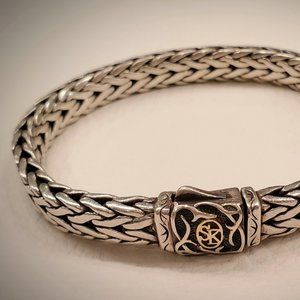 Scott Kay Doberman "Straight Edge" braided woven silver bracelet w 18k SK logo